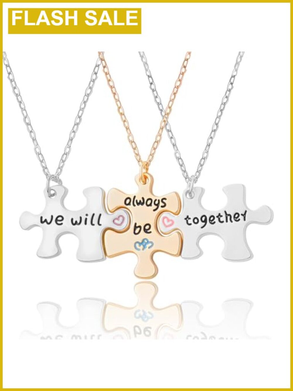 Set of 3 Puzzle Friendship Necklaces for Women Sisters Besties